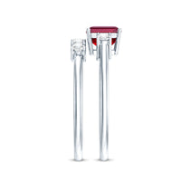 East West Set Emerald Cut Lab Ruby Engagement Ring with Diamond Wedding Band