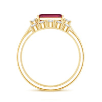 East West Set Emerald Cut Lab Ruby Engagement Ring with Diamond Wedding Band