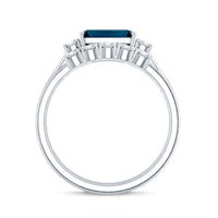 Genuine Emerald Cut London Blue Topaz Engagement Ring with Diamond Wedding Band