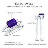 Octagon Cut Amethyst Contemporary Wedding Ring Set with Diamond