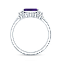 Octagon Cut Amethyst Contemporary Wedding Ring Set with Diamond
