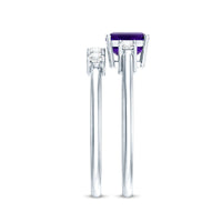 Octagon Cut Amethyst Contemporary Wedding Ring Set with Diamond