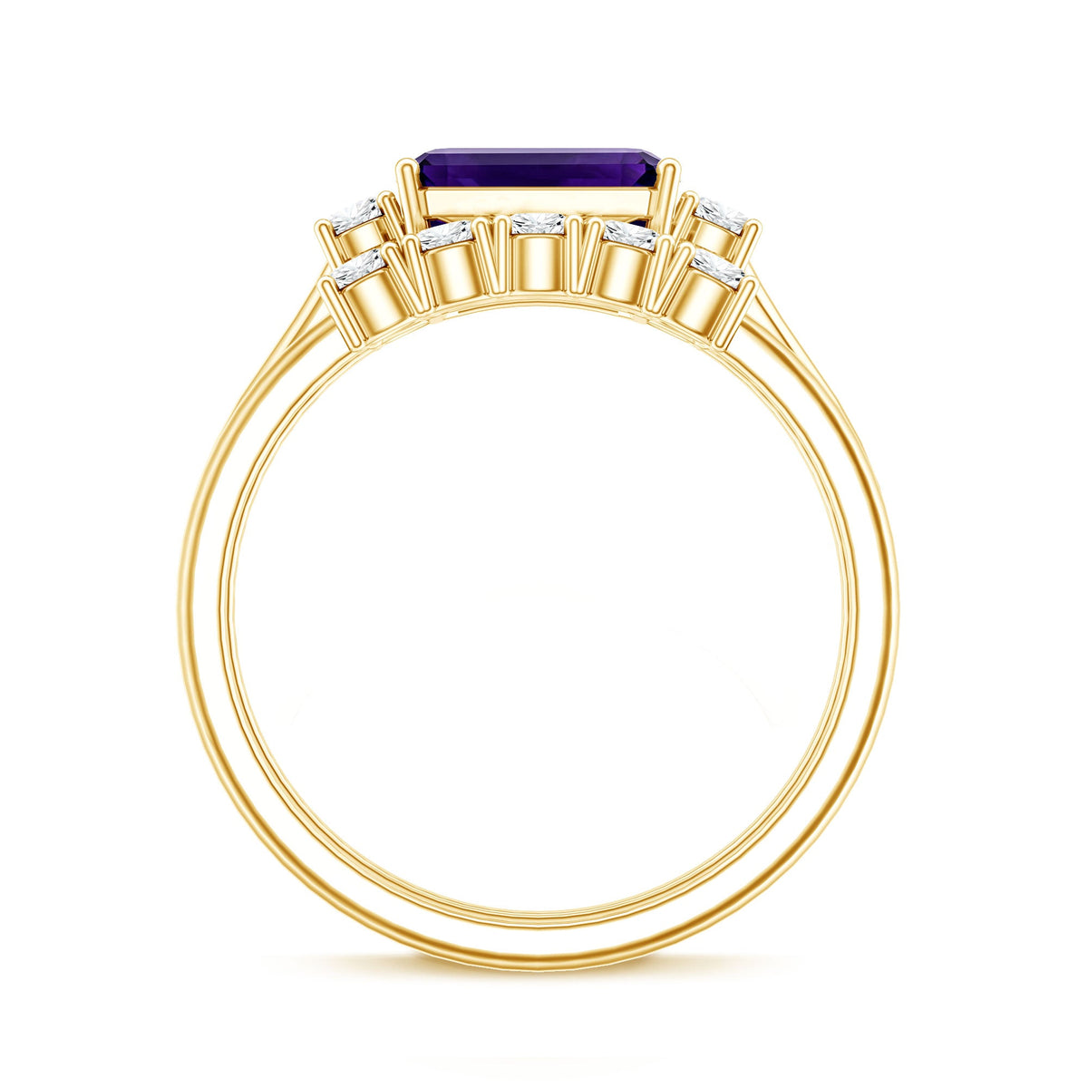 Octagon Cut Amethyst Contemporary Wedding Ring Set with Diamond