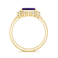 Octagon Cut Amethyst Contemporary Wedding Ring Set with Diamond