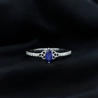 Certified 0.7 Carat Lab Grown Blue Sapphire Diamond Marquise Engagement Ring with Celtic Knot