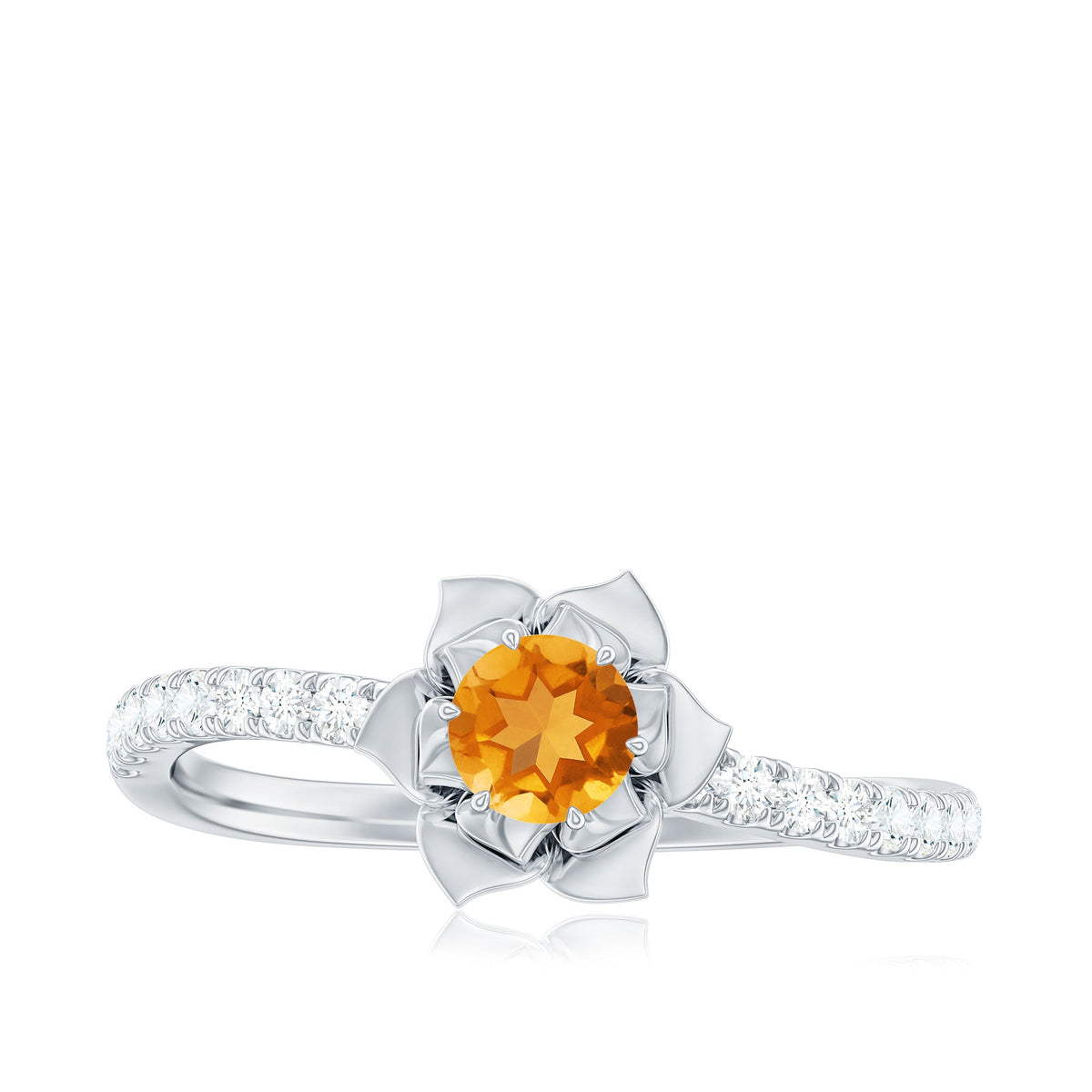 Certified Real Citrine Flower Engagement Ring with Diamond