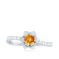 Certified Real Citrine Flower Engagement Ring with Diamond