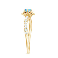 Floral Inspired Aquamarine Rose Engagement Ring with Diamond