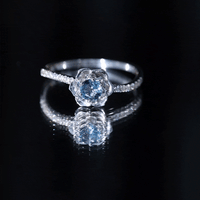 0.6 Carat Round London Blue Topaz Floral Engagement Ring with Diamond