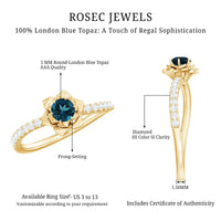 0.6 Carat Round London Blue Topaz Floral Engagement Ring with Diamond
