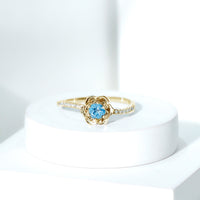 0.6 Carat Round London Blue Topaz Floral Engagement Ring with Diamond