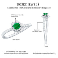 Genuine Emerald Flower Engagement Ring with Diamond