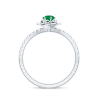 Genuine Emerald Flower Engagement Ring with Diamond