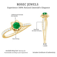 Genuine Emerald Flower Engagement Ring with Diamond