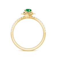 Genuine Emerald Flower Engagement Ring with Diamond