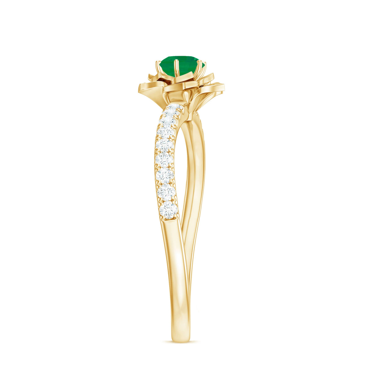 Genuine Emerald Flower Engagement Ring with Diamond