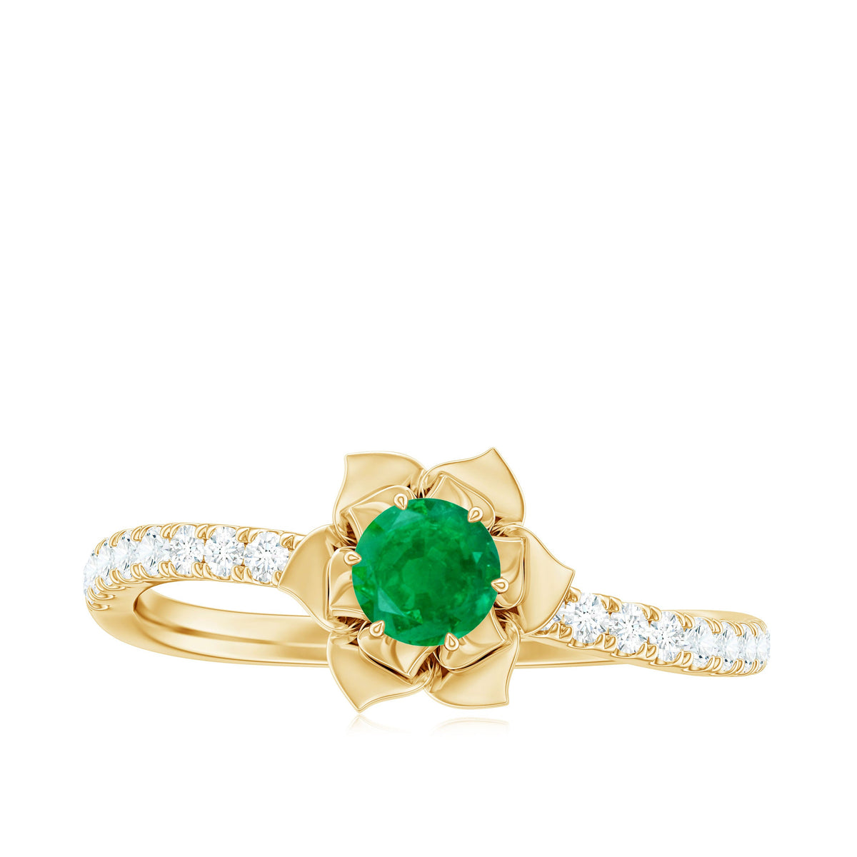 Genuine Emerald Flower Engagement Ring with Diamond