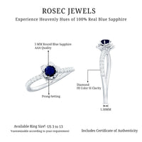 Real 0.9 carat blue sapphire rose flower engagement ring with diamond accents, featuring intricate gold band design by Rosec Jewels.