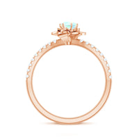 Natural Ethiopian Opal Floral Engagement Ring with Diamond Side Stones