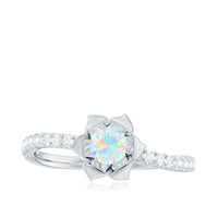 Natural Ethiopian Opal Floral Engagement Ring with Diamond Side Stones