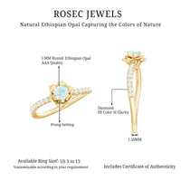 Natural Ethiopian Opal Floral Engagement Ring with Diamond Side Stones