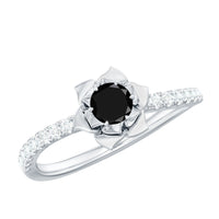 Certified Real Black Spinel Flower Engagement Ring with Diamond