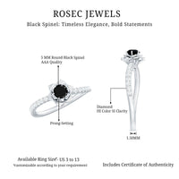 Certified Real Black Spinel Flower Engagement Ring with Diamond