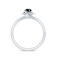 Certified Real Black Spinel Flower Engagement Ring with Diamond