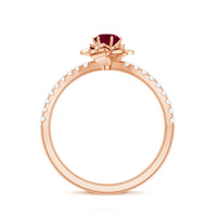 Natural 0.6 carat ruby flower engagement ring with diamonds from Rosec Jewels, featuring a detailed floral design and sparkling accents.