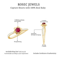 Natural 0.6 carat ruby flower engagement ring with diamond accent, crafted by Rosec Jewels, featuring a detailed floral design.