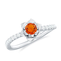 Rosec Jewels 0.45 carat fire opal flower engagement ring with diamond, featuring a vibrant orange opal centerpiece and sparkling accents.