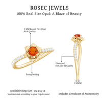 Rosec Jewels fire opal flower engagement ring with 0.45 carat opal and diamond accents, showcasing intricate floral design.