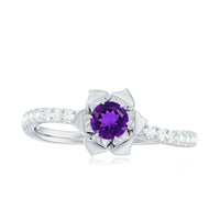 Natural Amethyst Rose Engagement Ring with Diamond