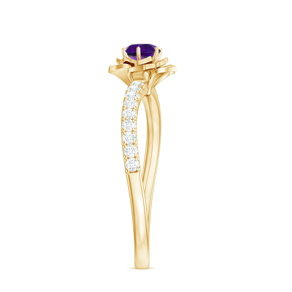 Natural Amethyst Rose Engagement Ring with Diamond
