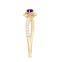 Natural Amethyst Rose Engagement Ring with Diamond