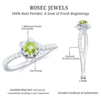 Nature Inspired Half Carat Peridot Flower Engagement Ring with Diamond