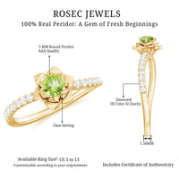 Nature Inspired Half Carat Peridot Flower Engagement Ring with Diamond