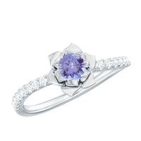 Genuine Tanzanite Rose Flower Engagement Ring with Diamond Curved Shank