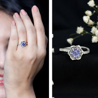Genuine Tanzanite Rose Flower Engagement Ring with Diamond Curved Shank