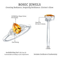 Classic Citrine Teardrop Engagement Ring with Diamond Trio