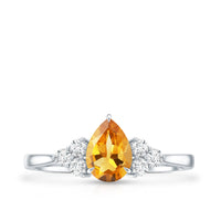 Classic Citrine Teardrop Engagement Ring with Diamond Trio