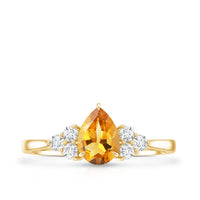 Classic Citrine Teardrop Engagement Ring with Diamond Trio