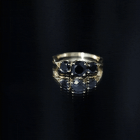 Natural Black Spinel 3 Stone Engagement Ring for Women