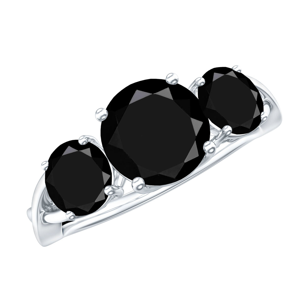 Natural Black Spinel 3 Stone Engagement Ring for Women
