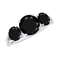 Natural Black Spinel 3 Stone Engagement Ring for Women