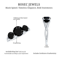 Natural Black Spinel 3 Stone Engagement Ring for Women