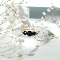 Natural Black Spinel 3 Stone Engagement Ring for Women