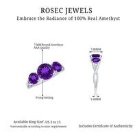 Natural Amethyst 3 Stone Engagement Ring for Women