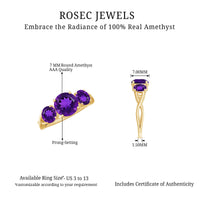 Natural Amethyst 3 Stone Engagement Ring for Women