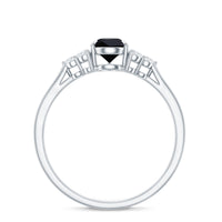 Pear Shaped Black Onyx Engagement Ring with Real Diamond Trio